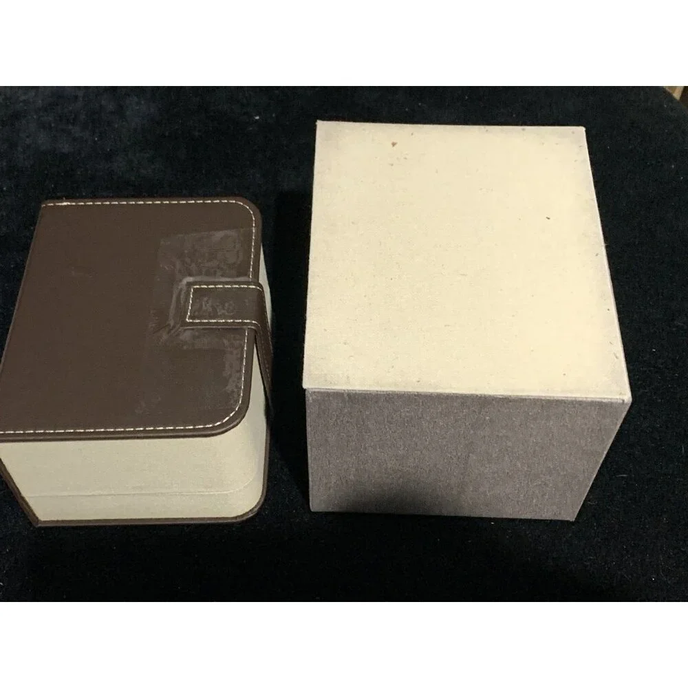 Baume & Mercier Box Watch Presentation Gray Cardboard Brown Leather Empty